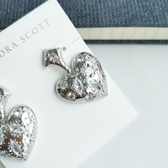 Kendra Scott Holland Silver Heart Earrings | White CZ - Picture 2 of 2